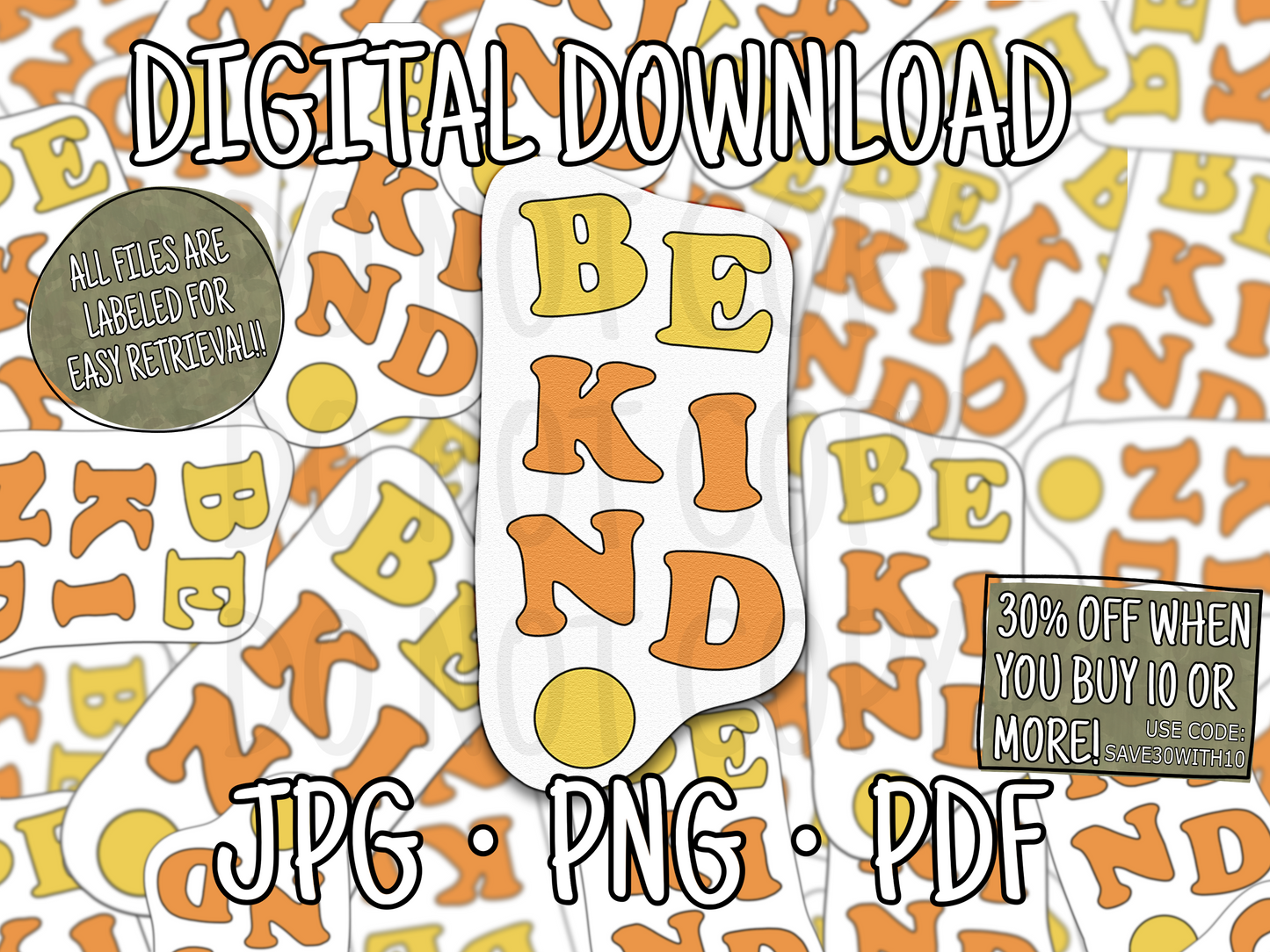 Be Kind (Yellow) — Hand Drawn *DIGITAL DOWNLOAD*